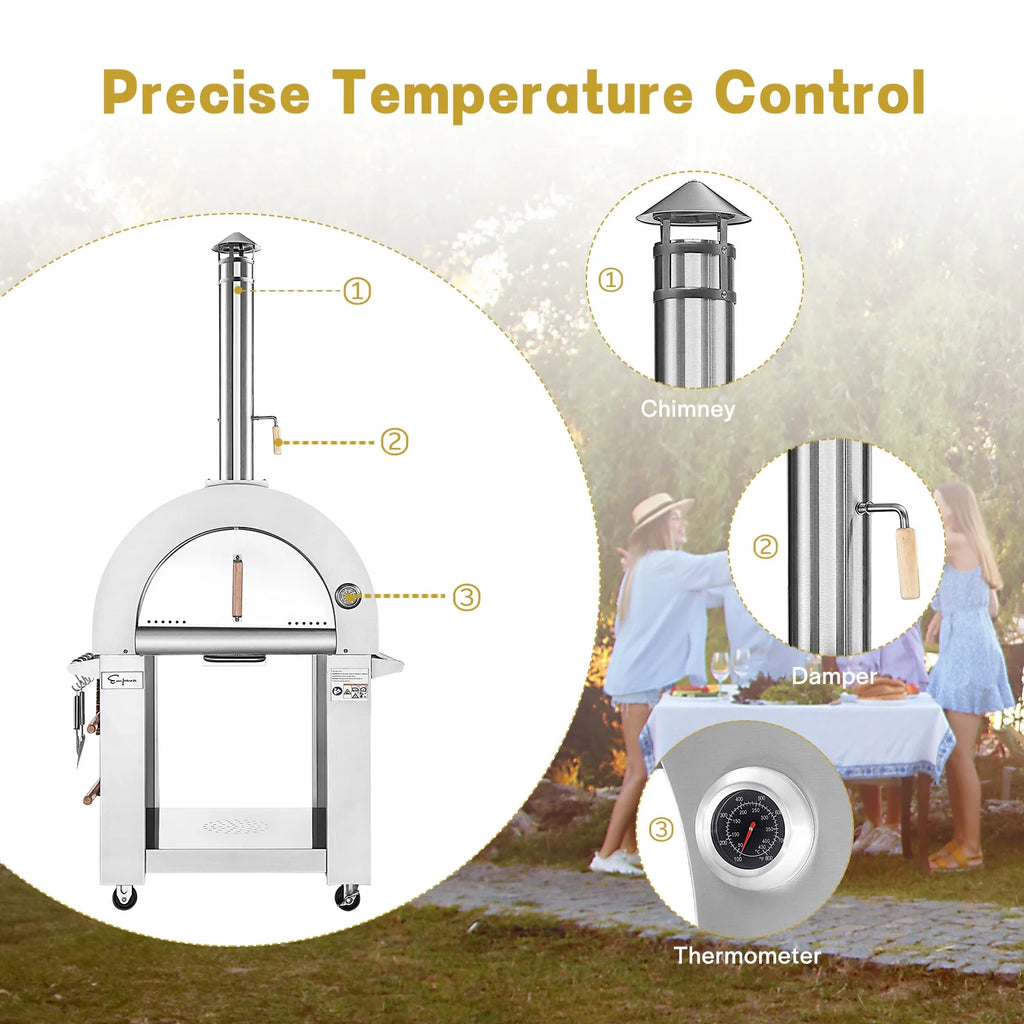 Wood Burning Outdoor Pizza Oven in Stainless Steel C57569