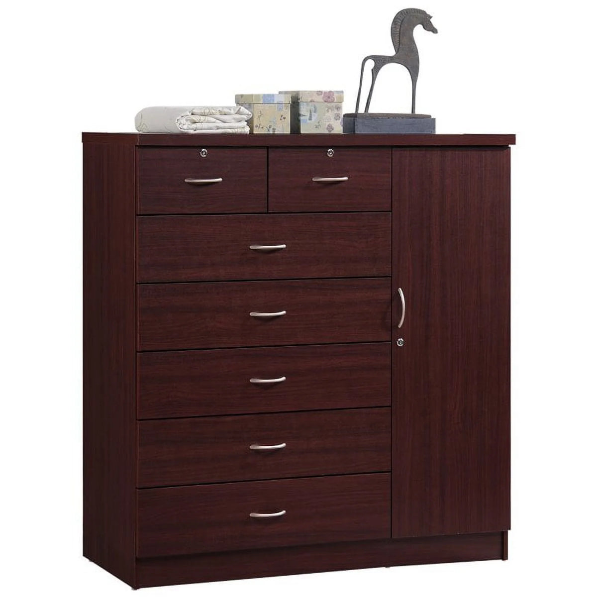 2 Piece Bedroom Set with Captain Bed and Chest in Mahogany Wood W419