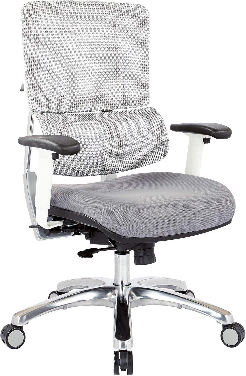 White Vertical Mesh Back and Padded Steel Mesh Seat Managers Chair with Adjustable Arms W786