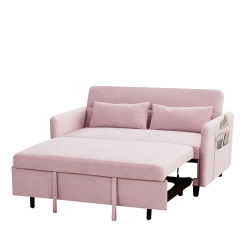 Gray Velvet Convertible Sofa Bed with Pull-Out Bed B387