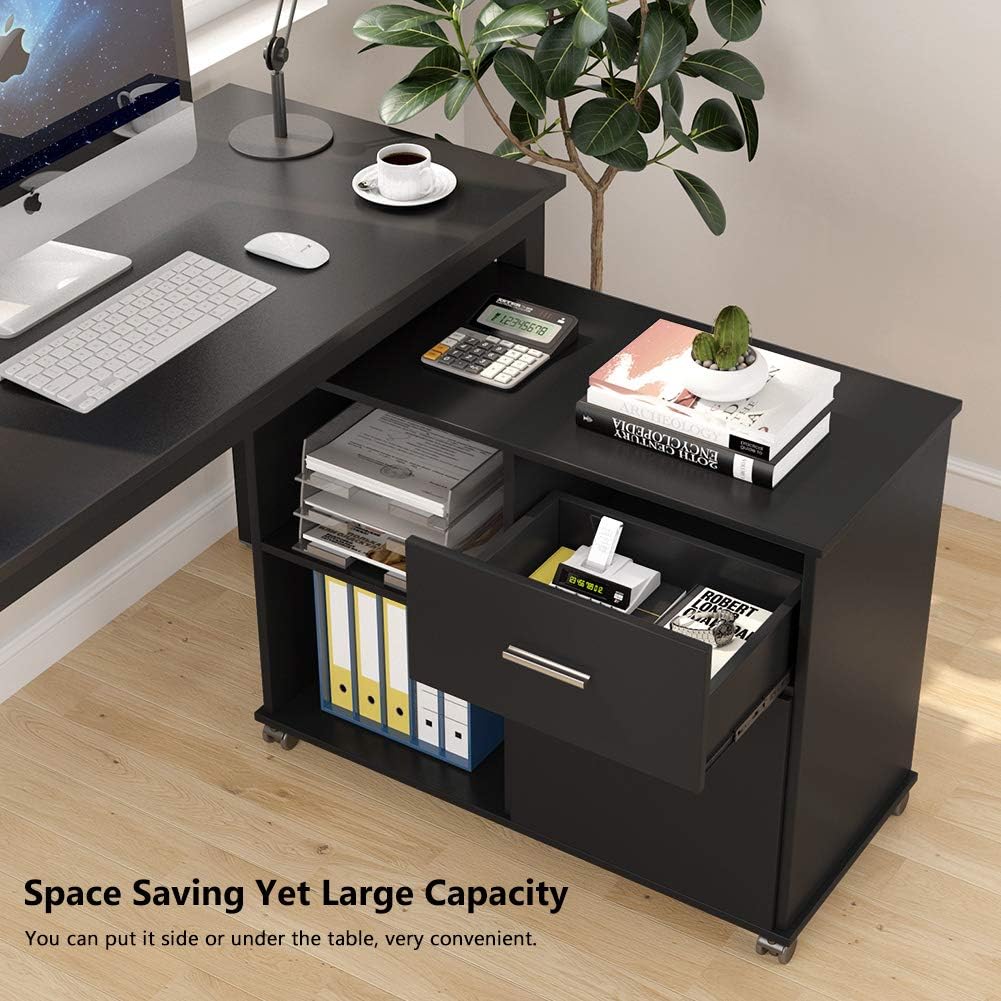 2 Drawer File Cabinet with Lock, Mobile Lateral Filing Cabinet with Wheels and Shelves F709