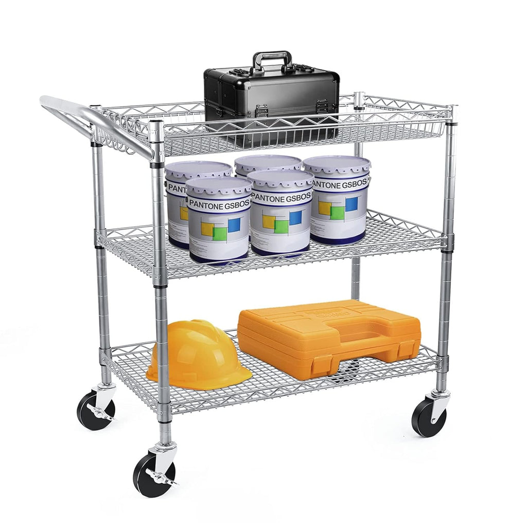 3 Tier Rolling Utility Cart with Wire Shelving M6619