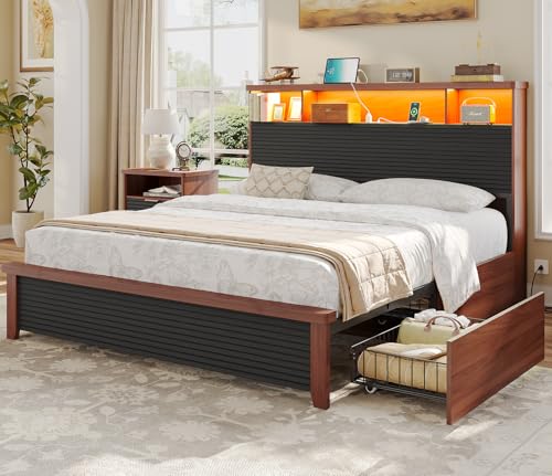 Full Size Wood Bed Frame with 4 Storage Drawers B79234