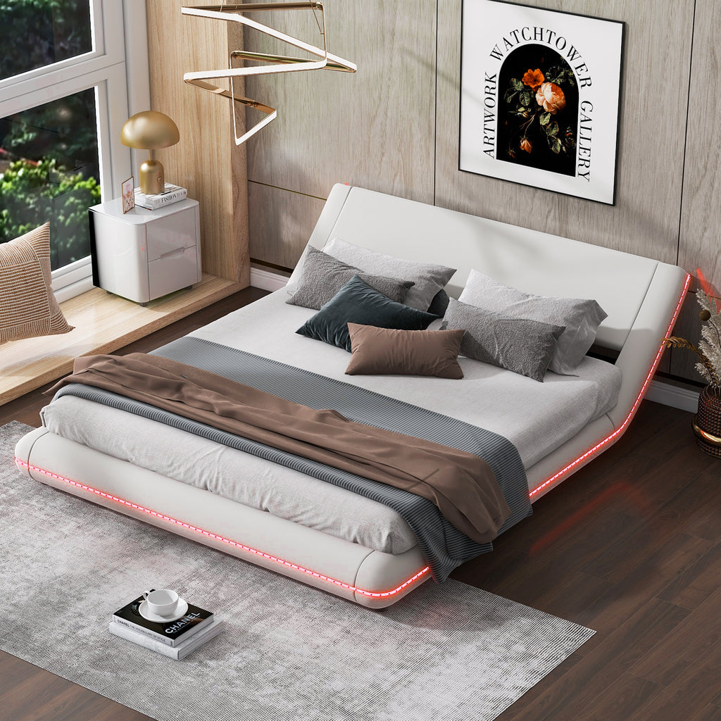 Queen Size Upholstery Platform Bed Frame with Sloped Headboard C51806