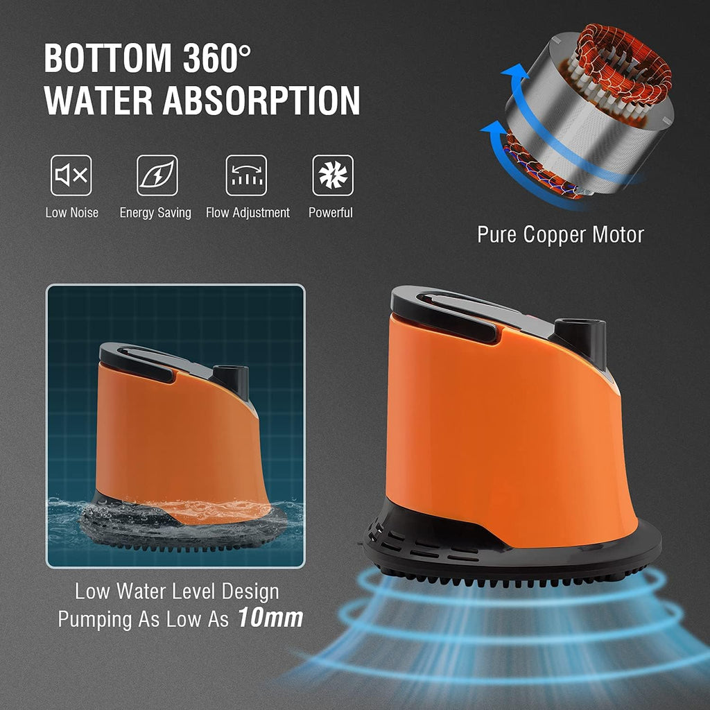 1100 GPH Submersible Water Pump with Adjustable Bottom Filter, Pack of 2 R818599