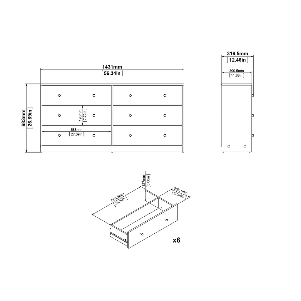 6 Drawer Double Dresser Y124