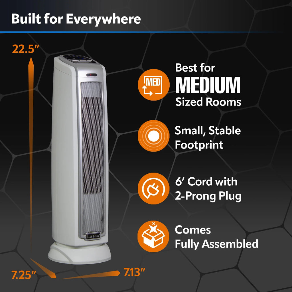 1500W Electric Oscillating Ceramic Tower Space Heater with Remote, Black L97379