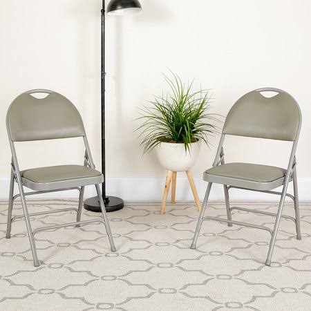 Gray Vinyl Metal Folding Chair with Easy-Carry Handle L230716