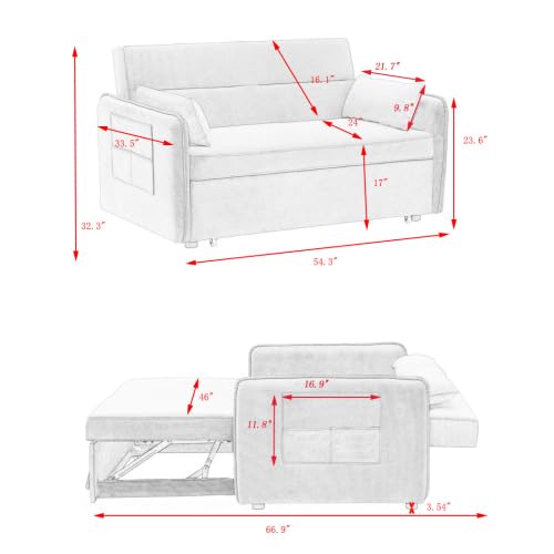 Gray Velvet Convertible Sofa Bed with Pull-Out Bed B387