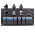 8 Gang Blue Backlit 12V Pre-wired Switch Panel with Dual USB Charger Digital Voltmeter Cigarette Lighter V4716
