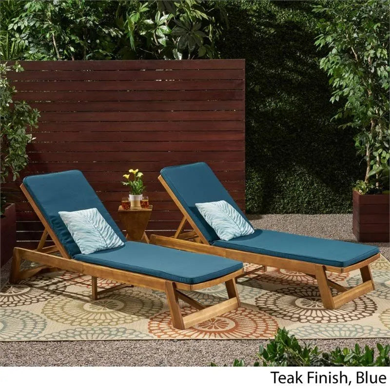 Teak and Blue Acacia Wood Chaise Lounge Set of 2 M6512