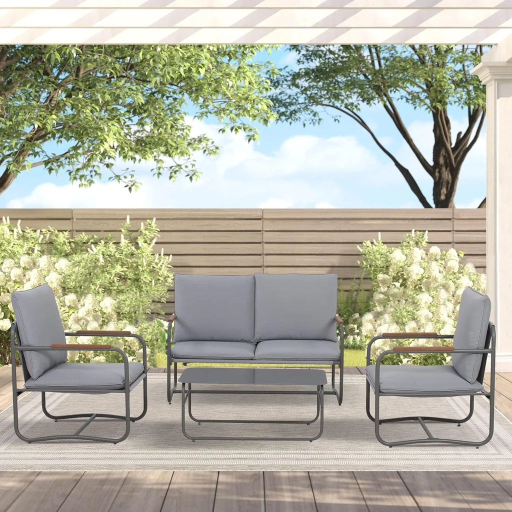 4 Piece Metal Outdoor Conversation Set with Cushions F278