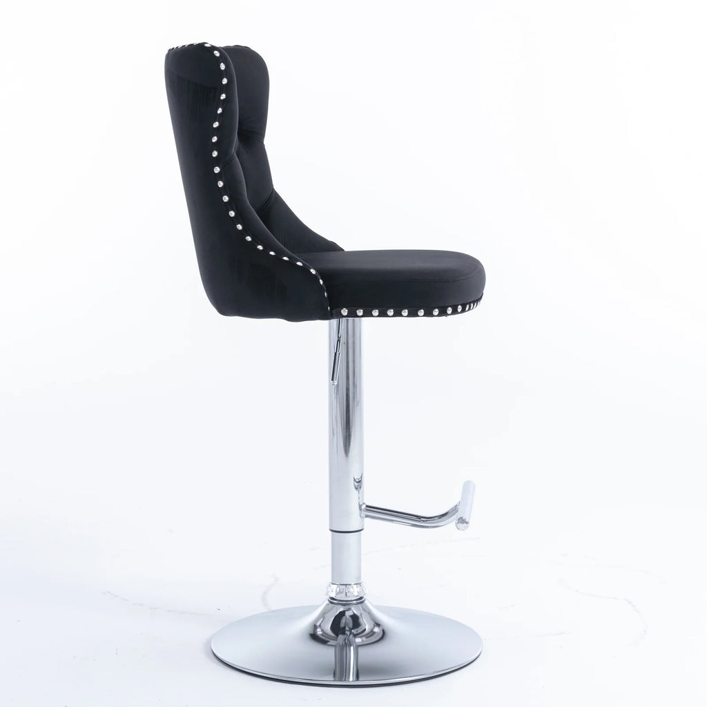Swivel Velvet Barstools with Backs, Set of 2, Black K490269