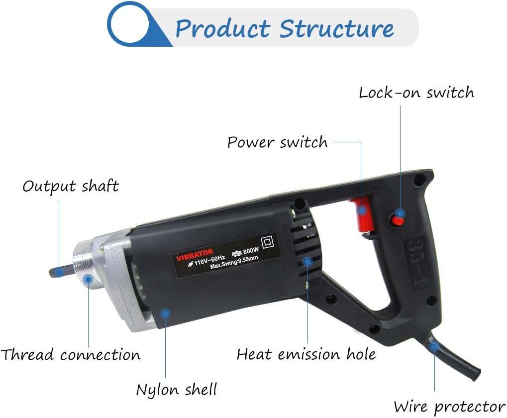 800W 110V Electric Concrete Vibrator 5ft L20629