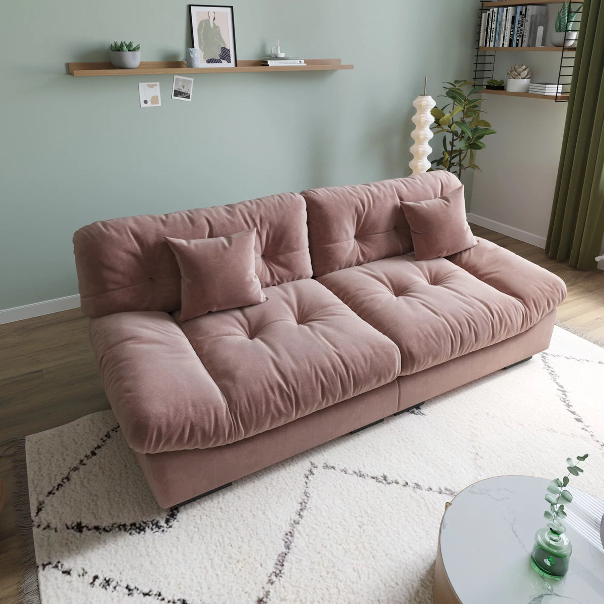 Pink Velvet 3-Seat Sofa I197789