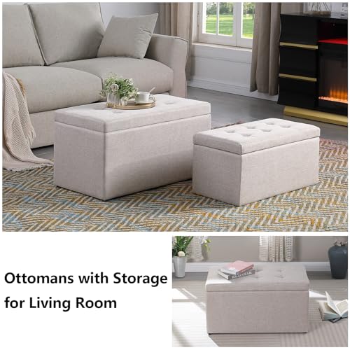 Beige Storage Ottoman Bench Set of 2 Z8452