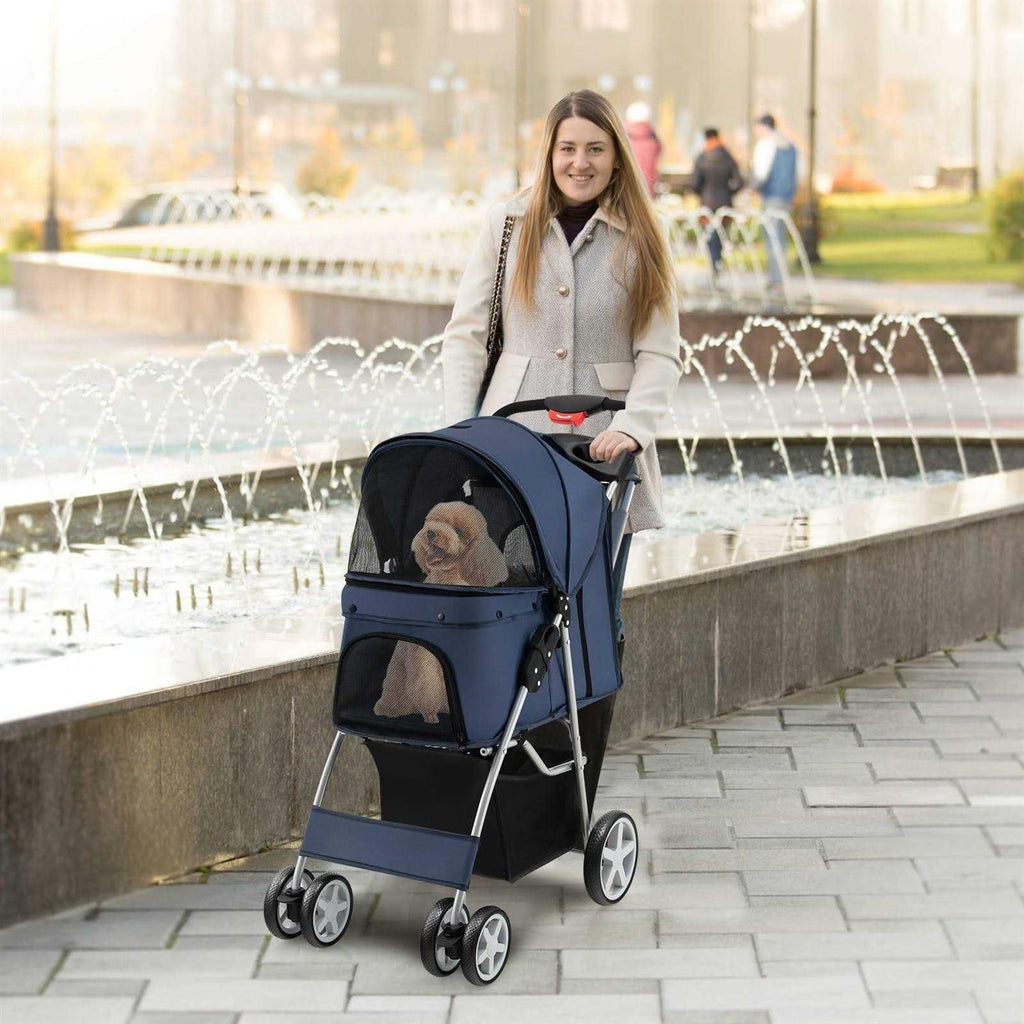 Foldable 4-Wheel Pet Stroller with Storage Basket O783