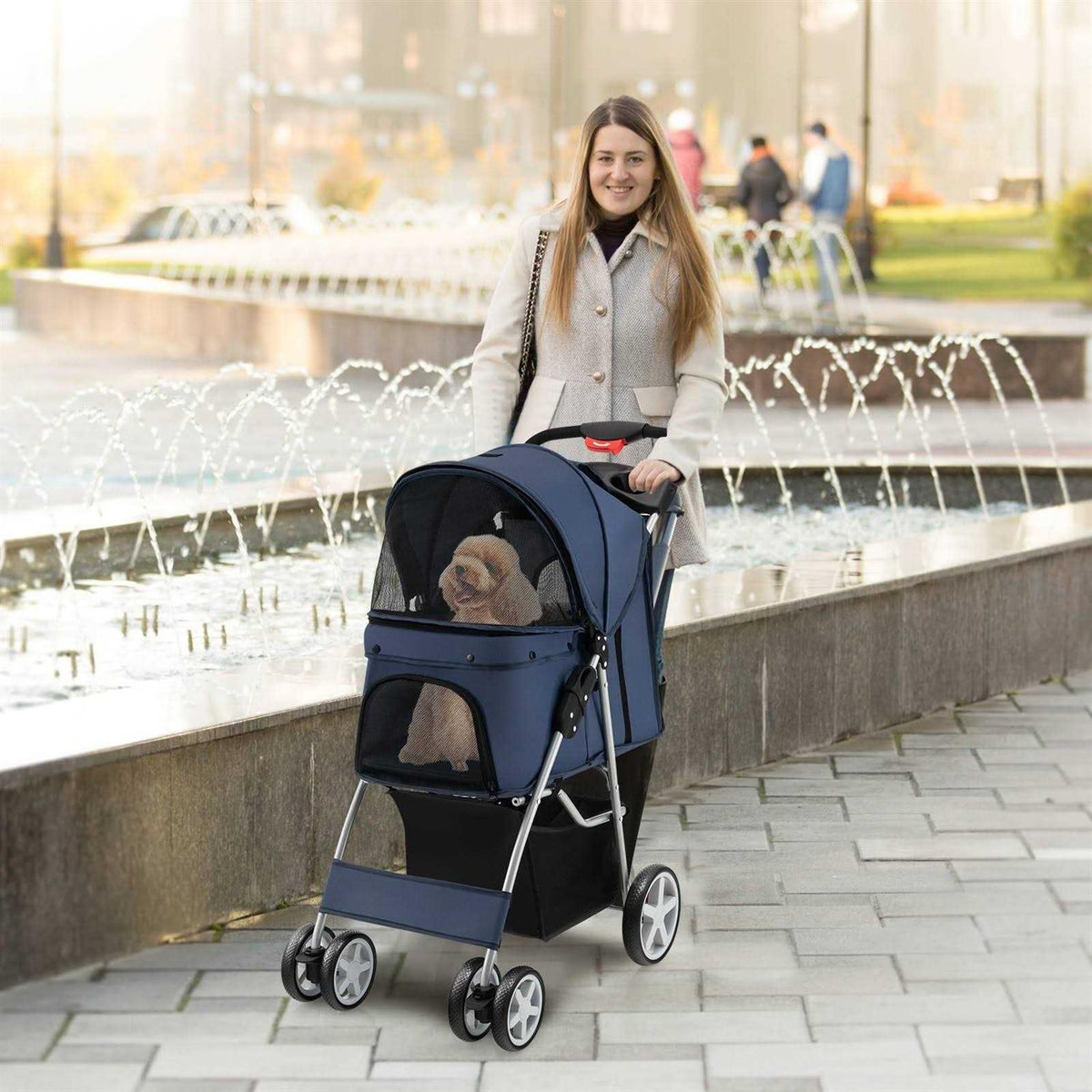 Foldable 4-Wheel Pet Stroller with Storage Basket O783