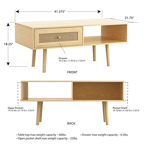 Natural Rattan Storage Drawer and Shelf Coffee Table J5682