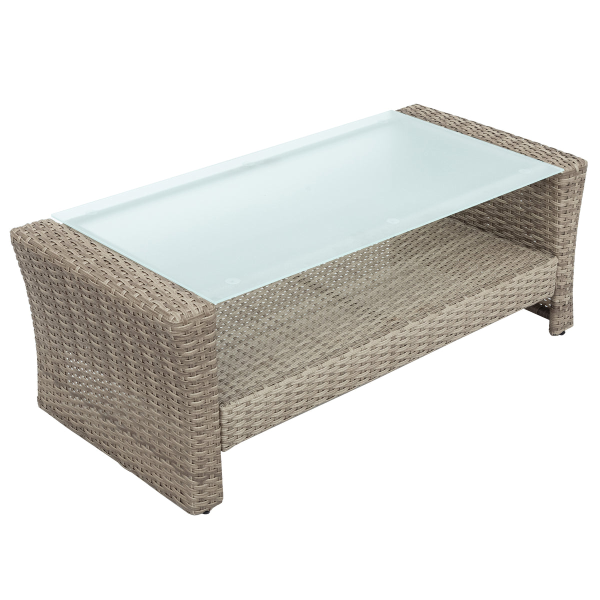 Patio Furniture Set of 4 Rattan Conversation Furniture with Ottoman and Glass Table E1939