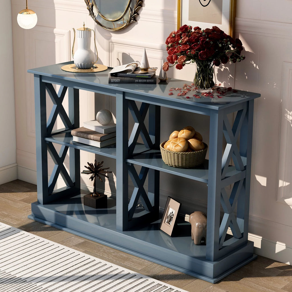 Navy Blue 3-Tier Console Table Y60919