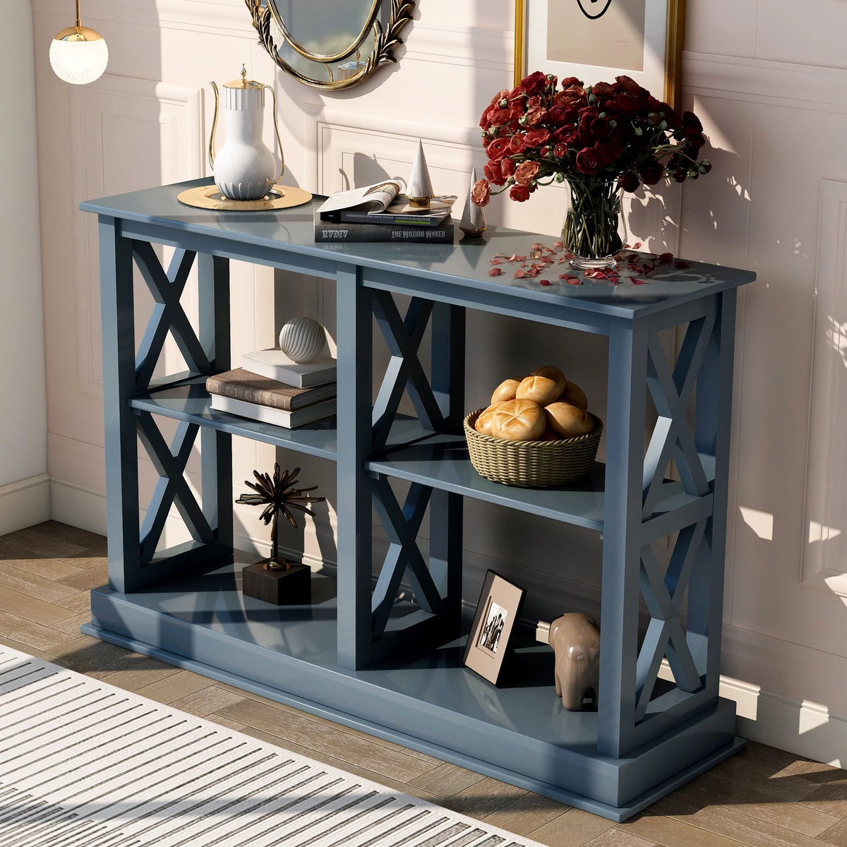 Navy Blue 3-Tier Console Table Y60919