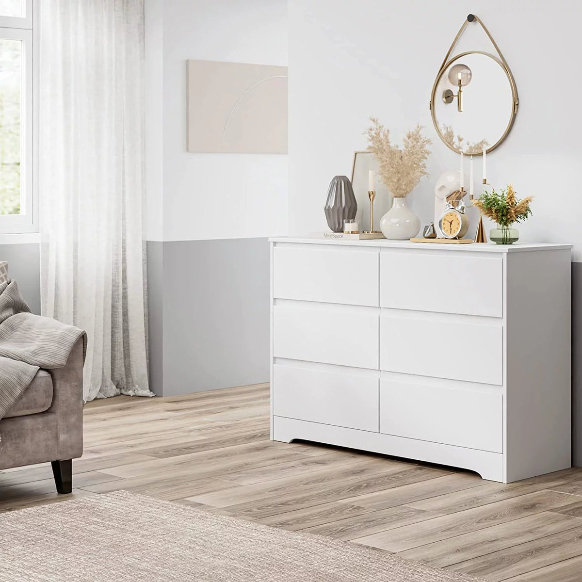 White 6 Drawer Double Dresser U48470