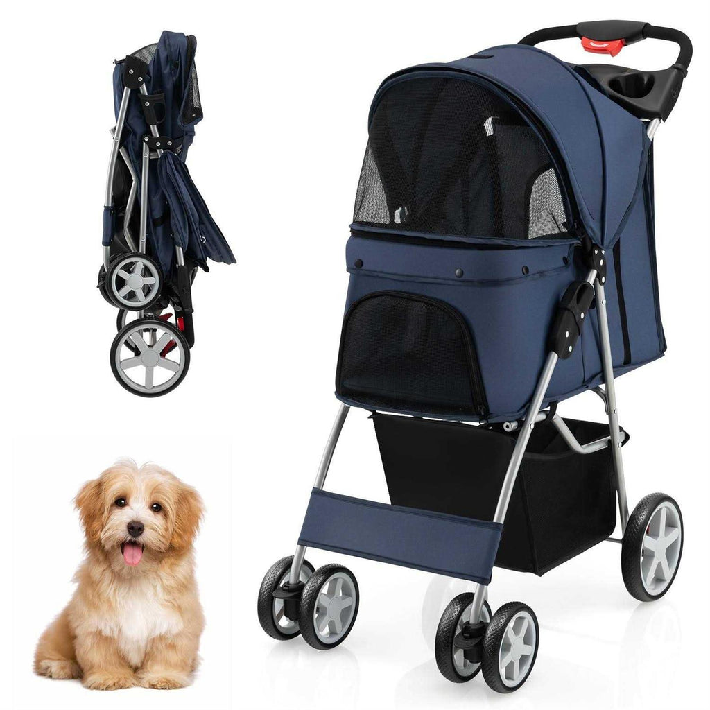 Foldable 4-Wheel Pet Stroller with Storage Basket O783