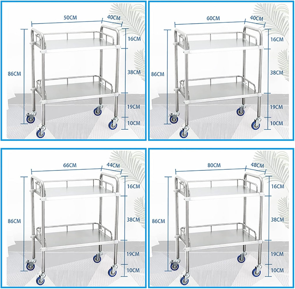 2 Layers Stainless Steel Utility Cart with Silent Locking Wheels G361