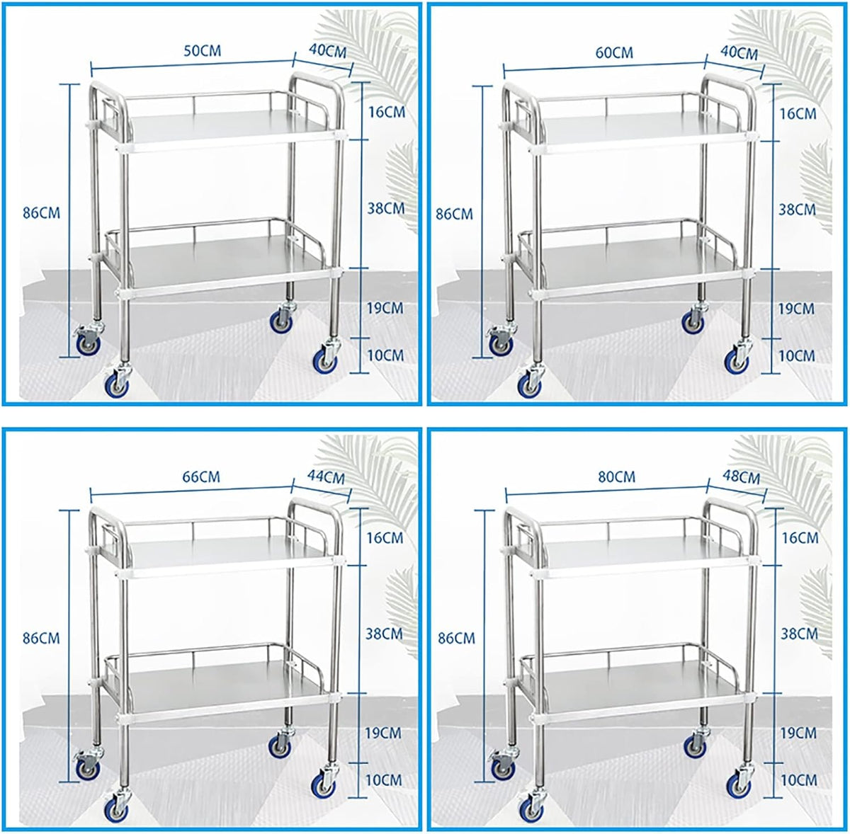 2 Layers Stainless Steel Utility Cart with Silent Locking Wheels G361