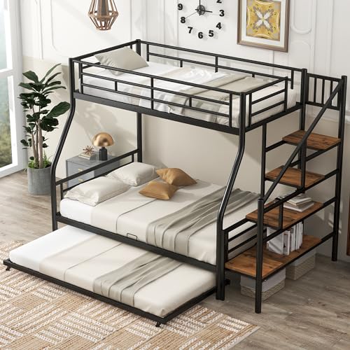 Twin Over Twin Metal Bunk Bed with Drawers (Black) Z907095