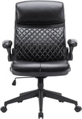 Black Leather High Back Executive Office Chair with Padded Flip-up Arms V1592