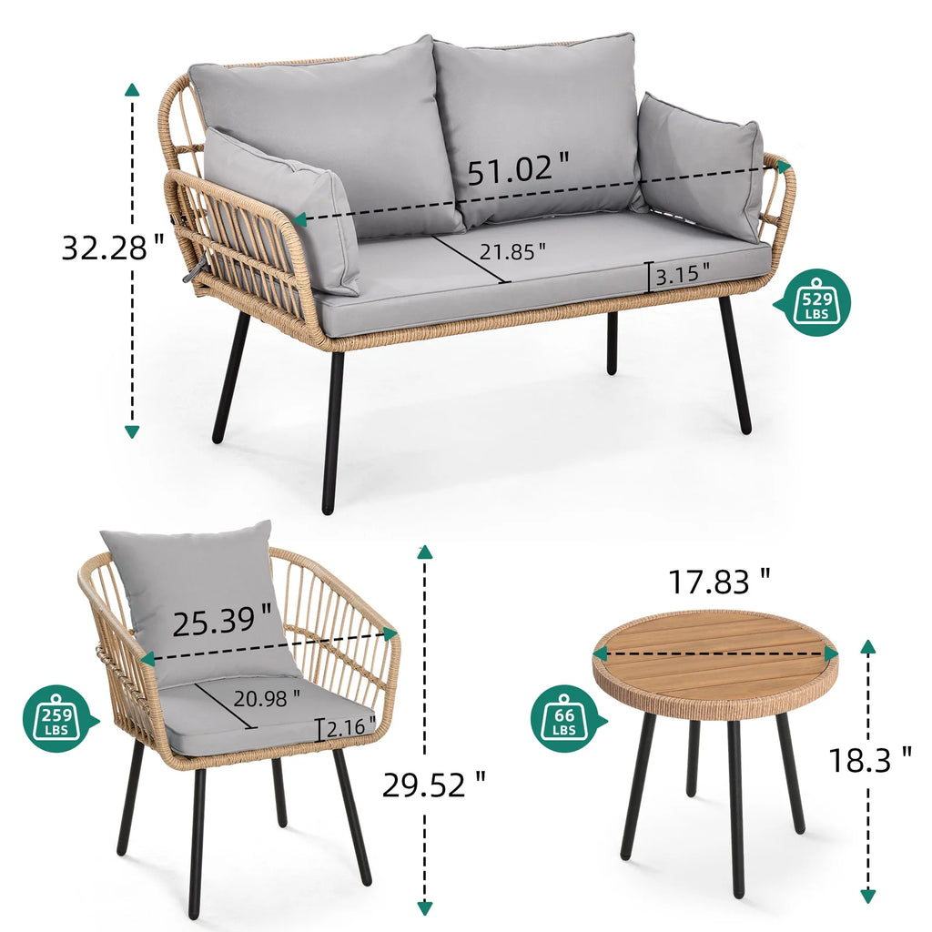 Gray 4 Piece Wicker Patio Furniture Set with Cushions G91669