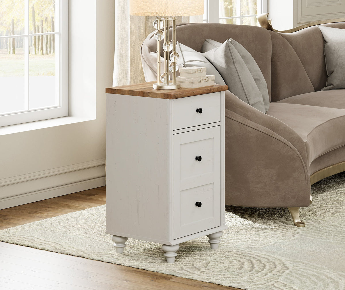 White and Oak 2 Drawer Nightstand with Open Shelf D222