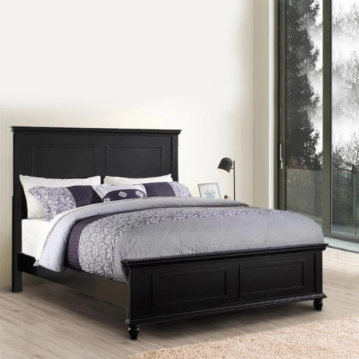 King Wooden Bed Dark Walnut Veneer White E43611
