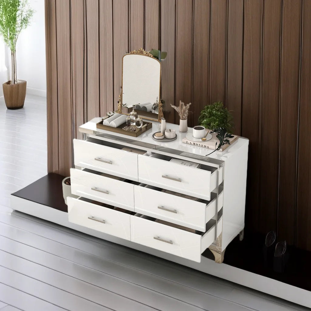 High Gloss 6 Drawer Mirrored Dresser U81158