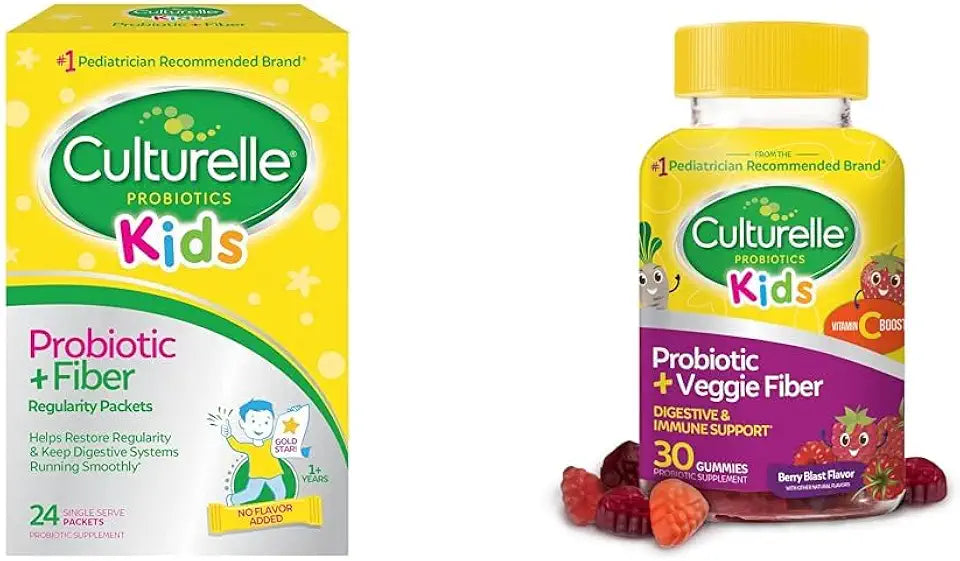 Kids Probiotic Fiber Packets 24 Count and Veggie Fiber Gummies 30 Count H816