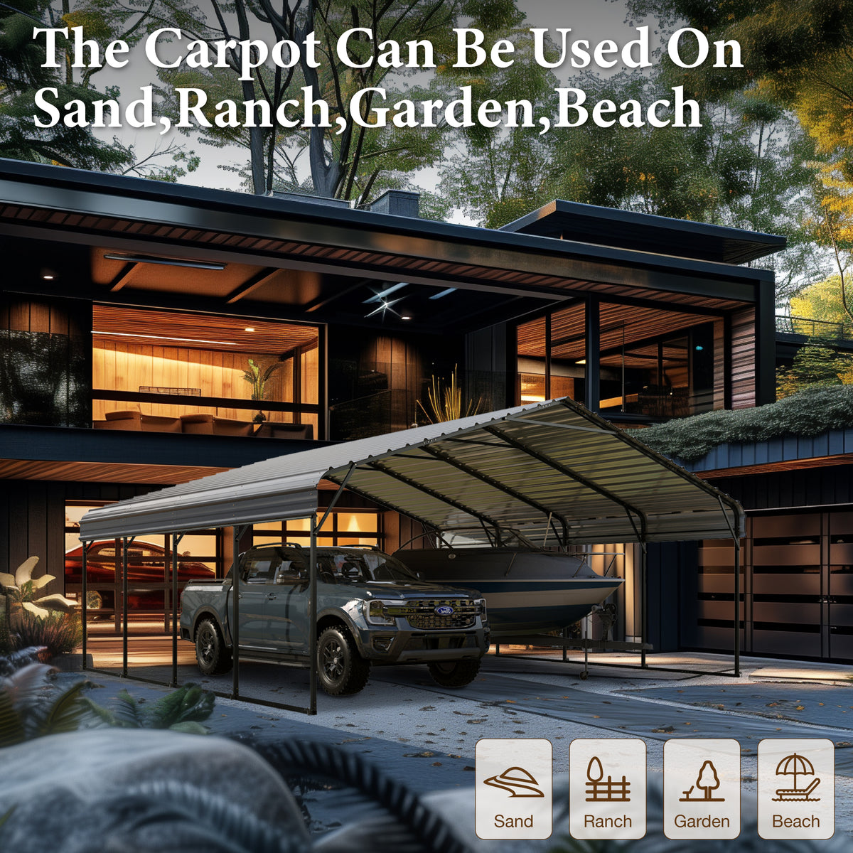 20 x 20 ft Metal Carport with Galvanized Steel Roof K5992
