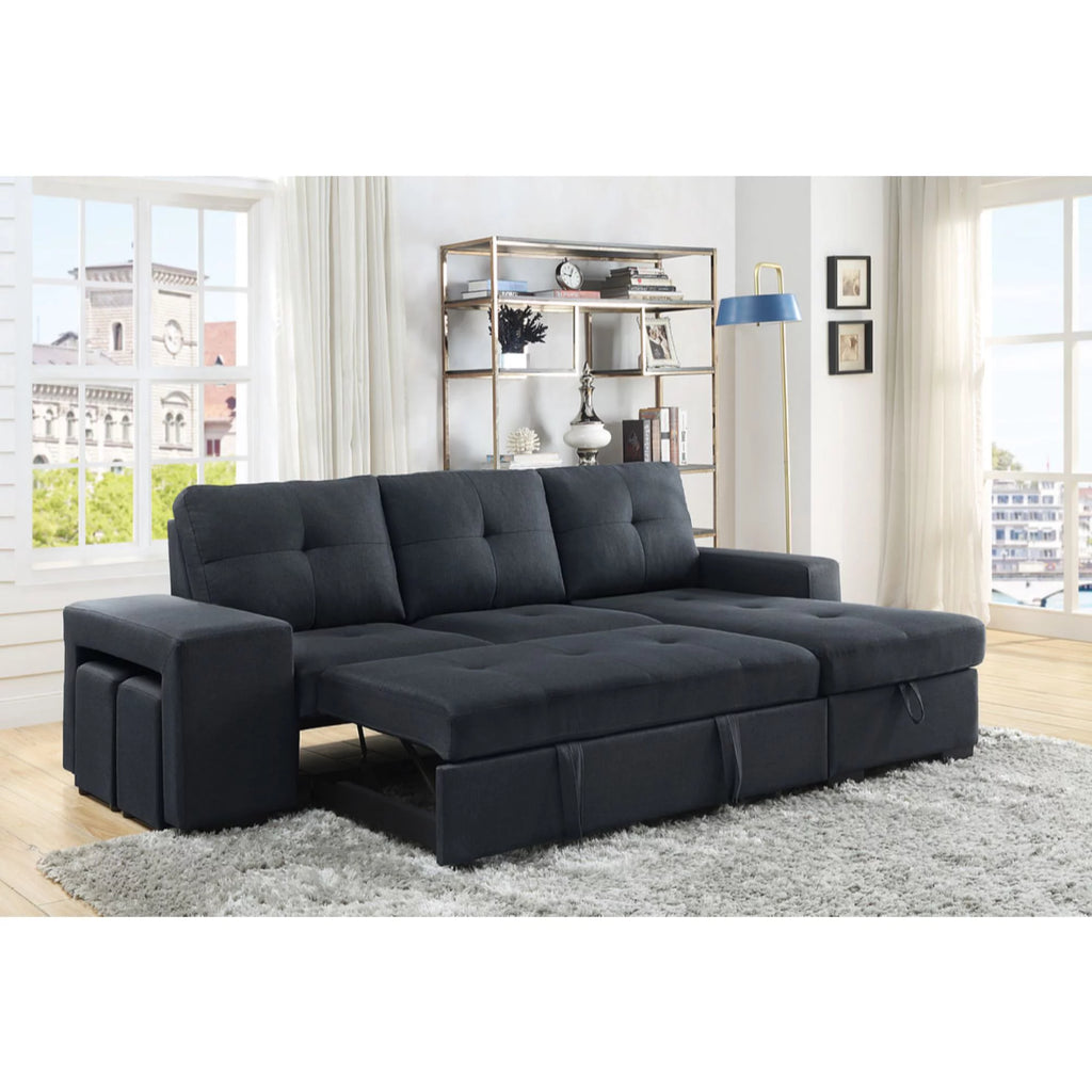 Dark Gray Fabric Sleeper Sectional Sofa with Storage Chaise R915