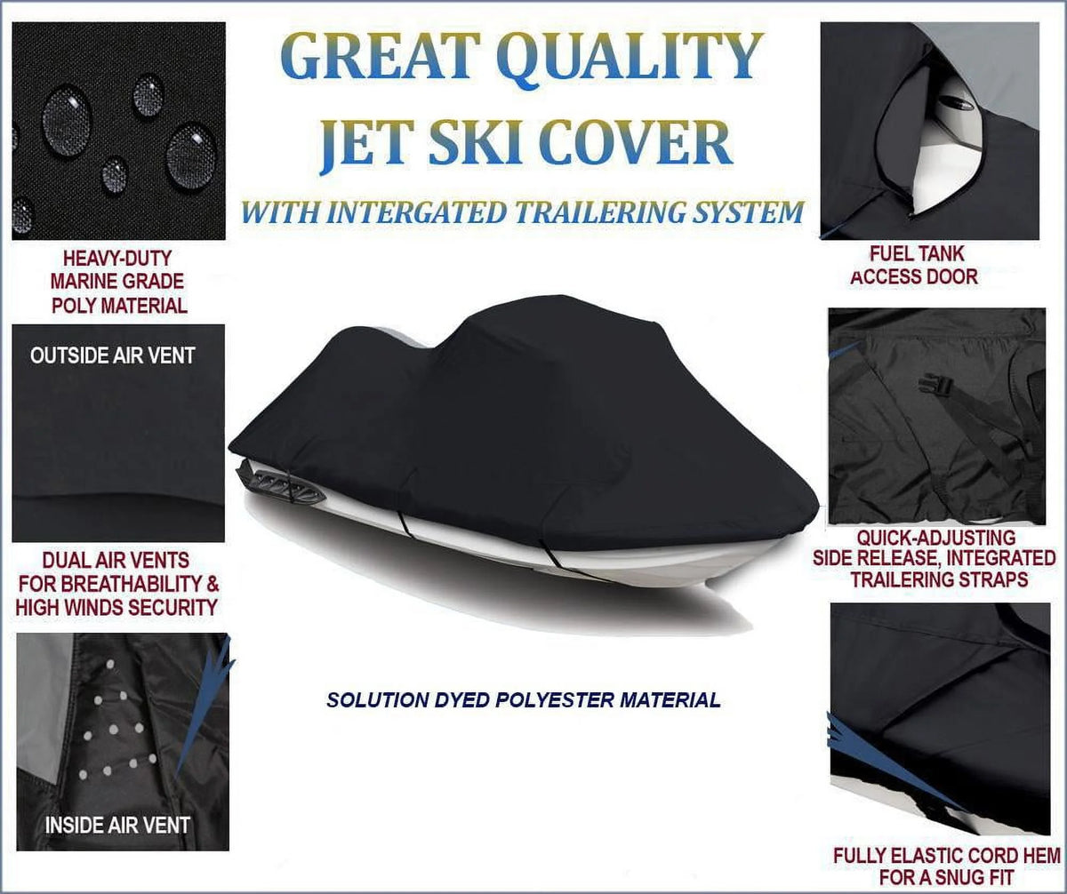 Black Jet Ski PWC Watercraft Cover 2 Seater 118" U639286