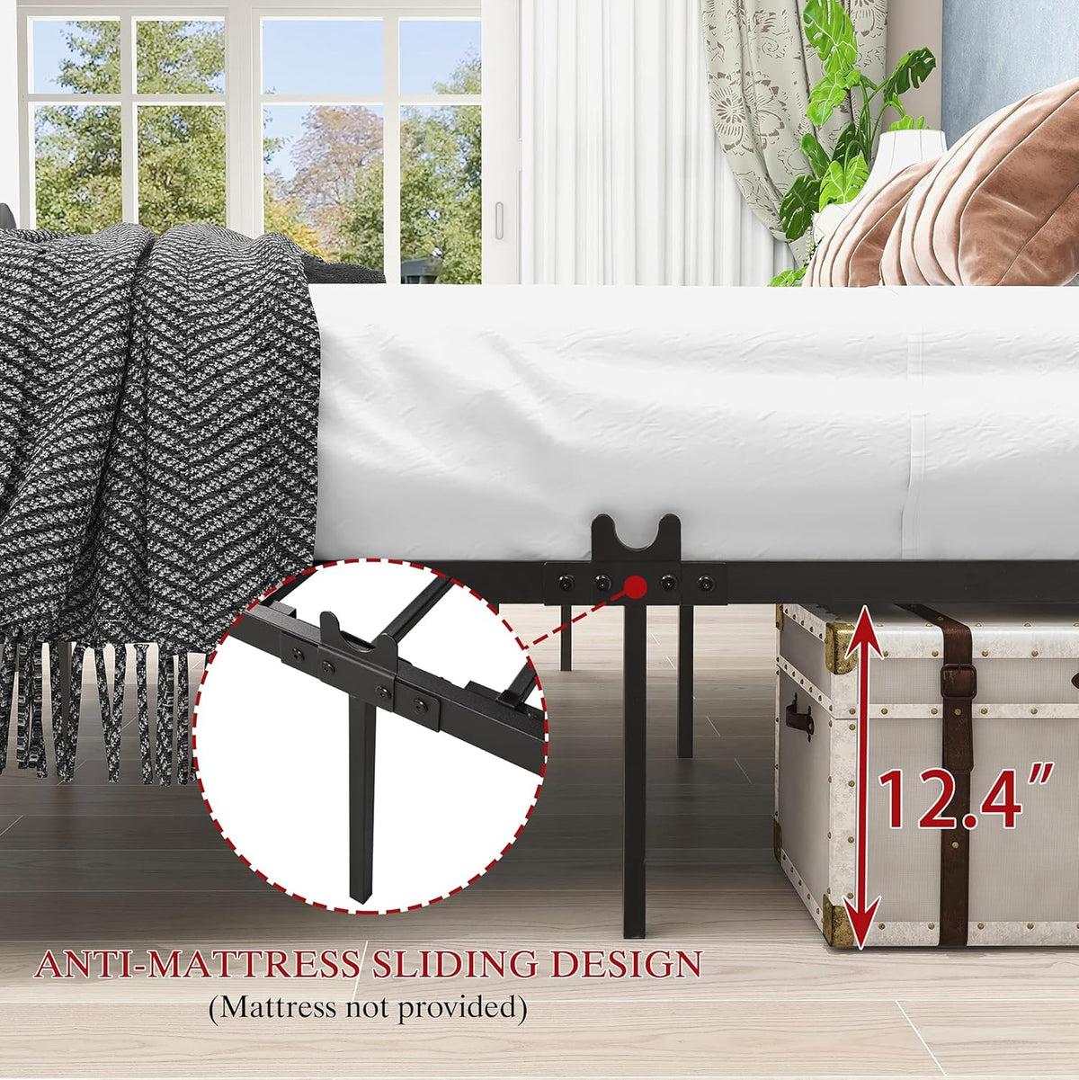 Black Metal Canopy Bed Frame Queen Size with Headboard and Footboard V10707