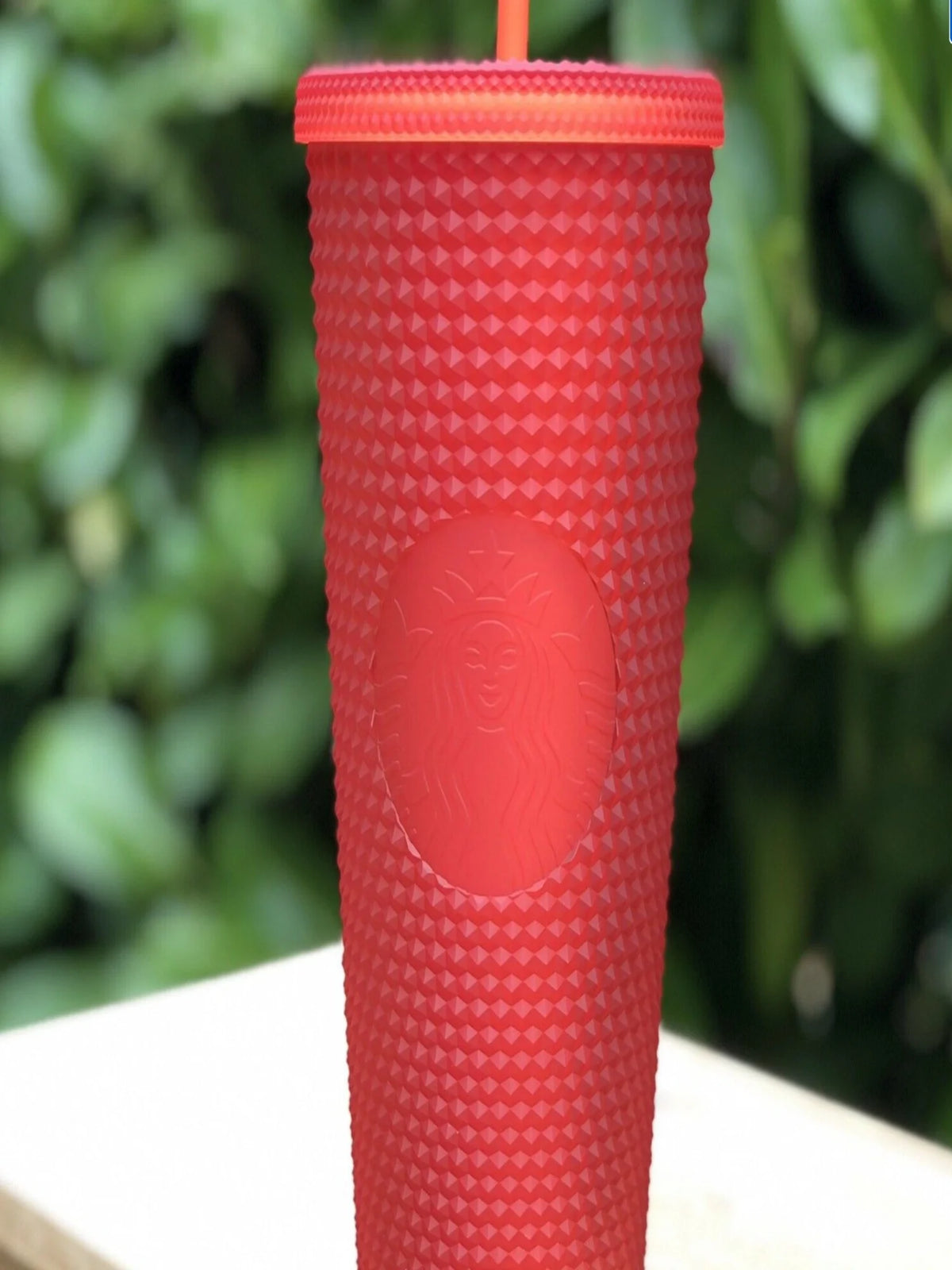 Red Studded Tumbler with Straw B961