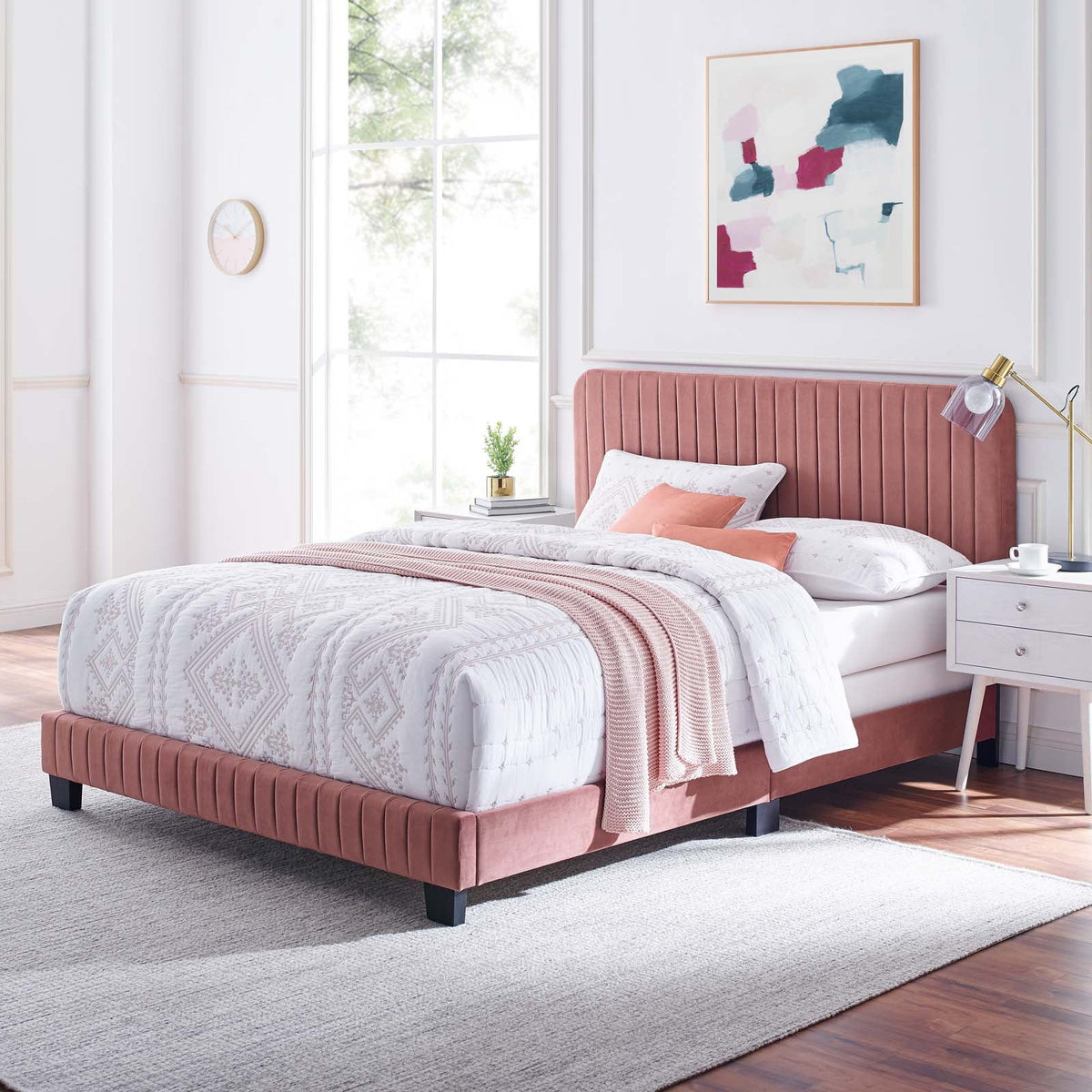 King Size Channel Tufted Performance Velvet Bed O2979