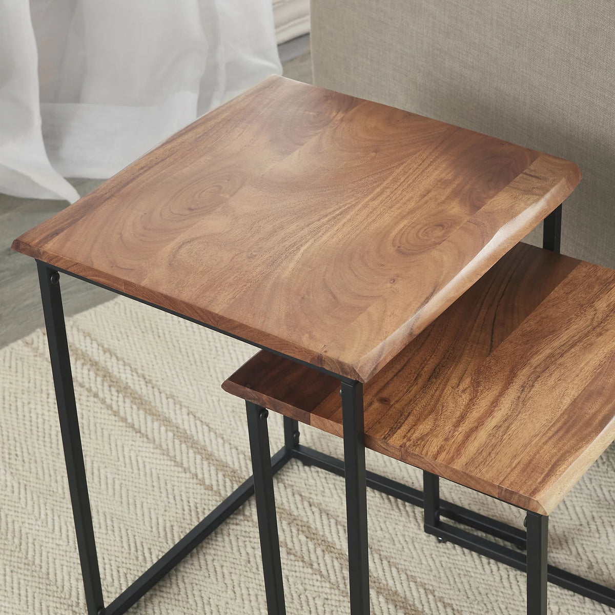 Brown and Black Wood Nesting End Table 2-Piece Set X40440