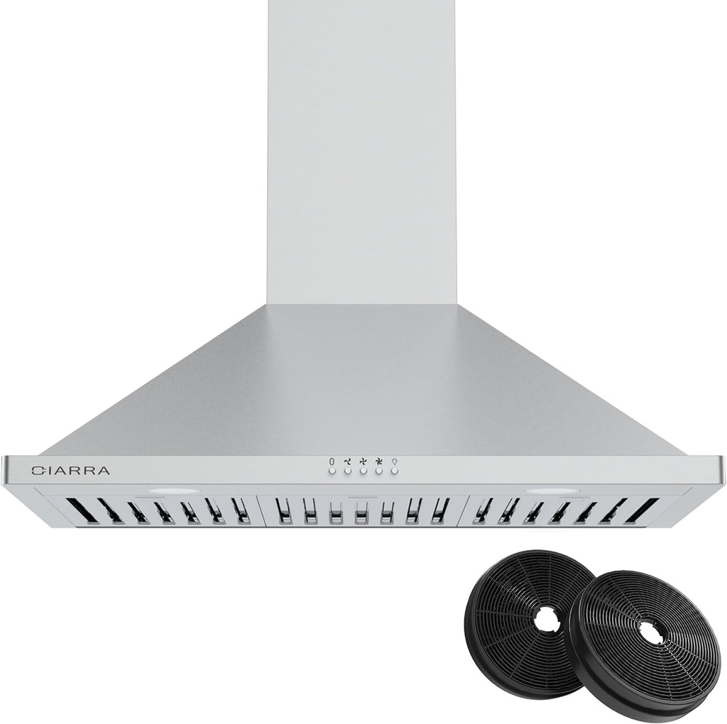 30 inch 450 CFM Chimney-Style Wall Mount Range Hood with Stainless Steel Baffle Filters A236628