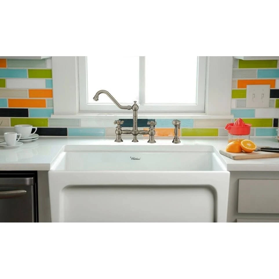 Oil Rubbed Bronze Bridge Faucet with Cross Handles and Side Spray W317