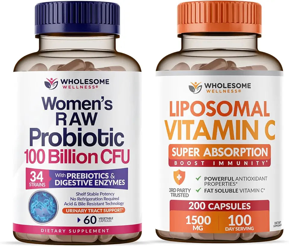 Probiotics for Women 100 Billion CFUs with Prebiotics, Digestive Enzymes + Liposomal Vitamin C Capsules T653445
