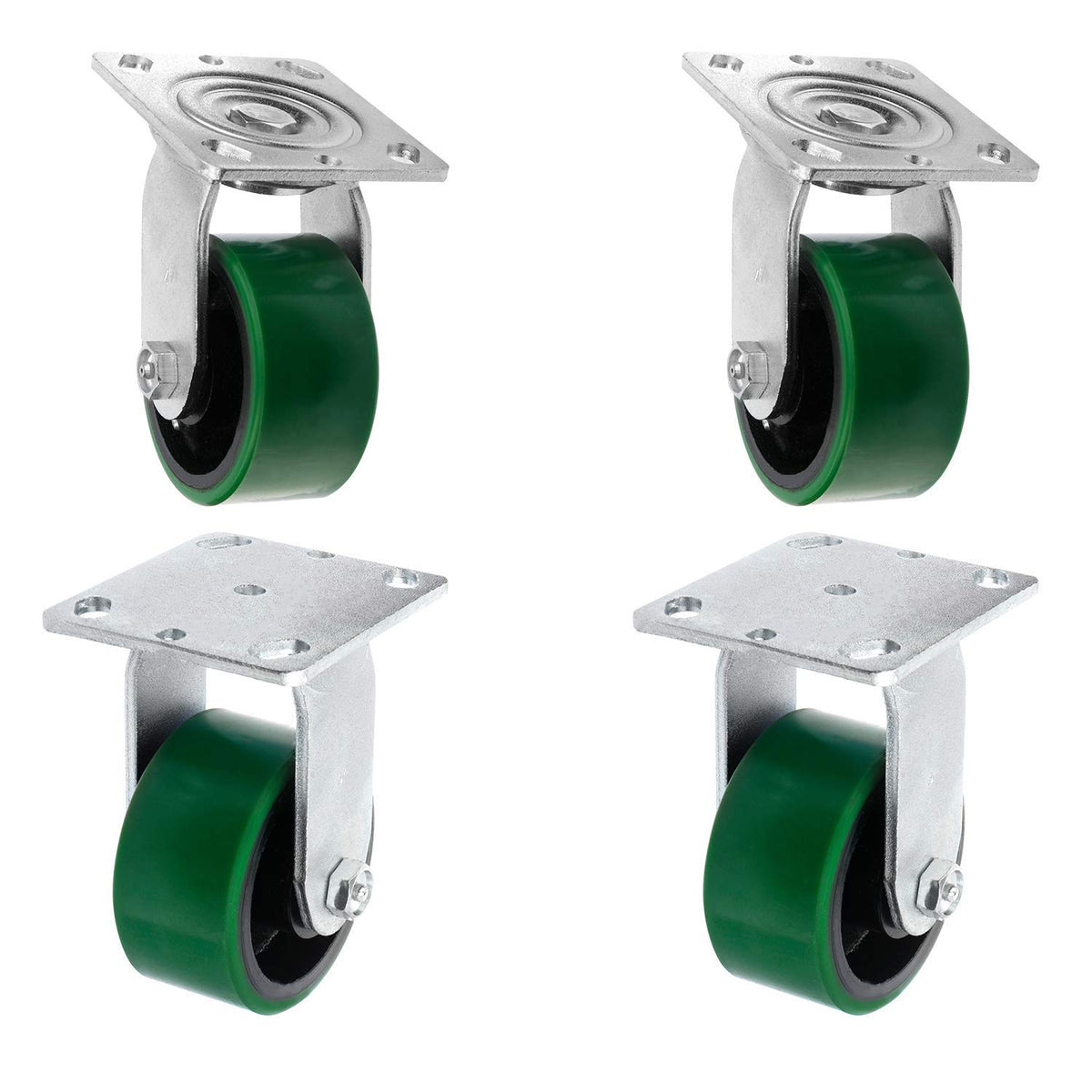 4 Quantity Heavy Duty Swivel w/Brake Rigid Polyurethane Mold on Steel Wheel Caster X456353