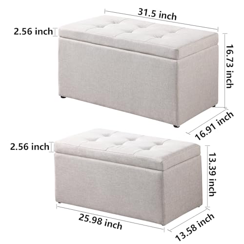 Beige Storage Ottoman Bench Set of 2 Z8452