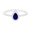 Pear Cut Blue Sapphire Teardrop Ring with Diamond Halo, 925 Sterling Silver, US 8.00 Q2463